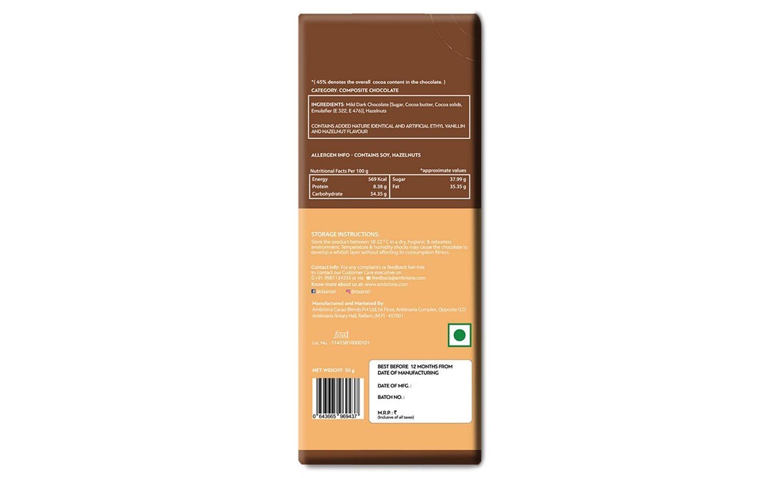 Daarzel Roasted Hazelnut with Mild Dark Chocolate   Box  50 grams